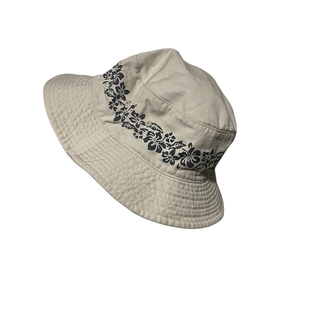 Dorfman Pacific Y2K Tropical Floral Patterned Beige Khaki Bucket Hat